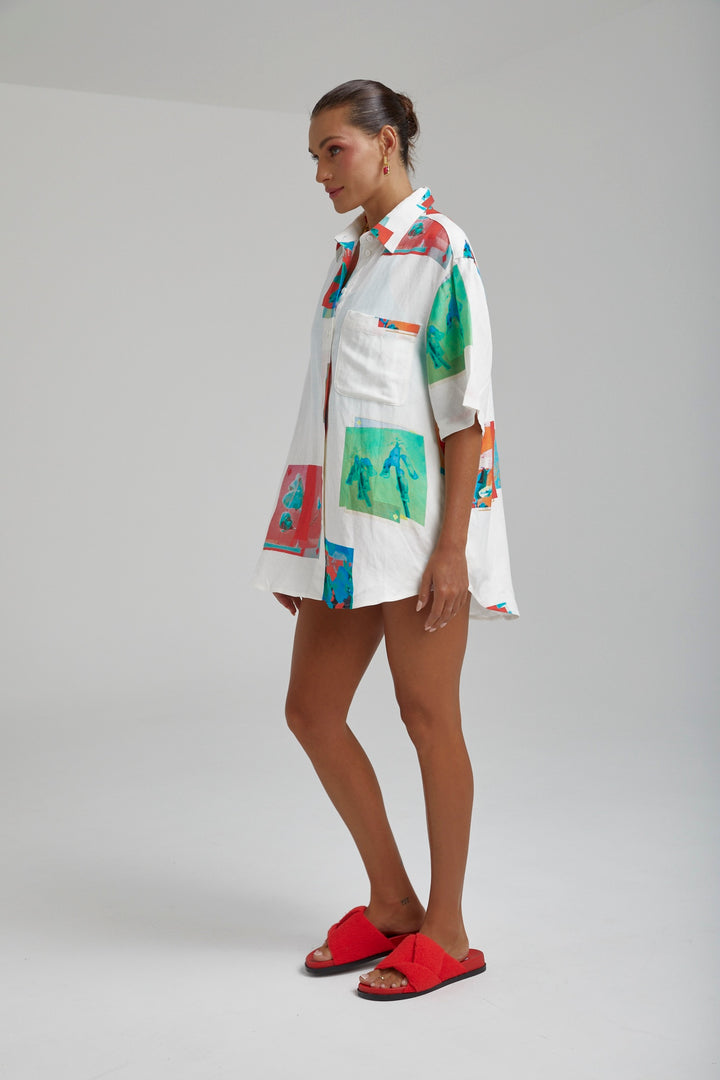 SUMMI SUMMI Womens Linen Big Shirt - Montage White, WOMENS TOPS & SHIRTS, SUMMI SUMMI, Elwood 101