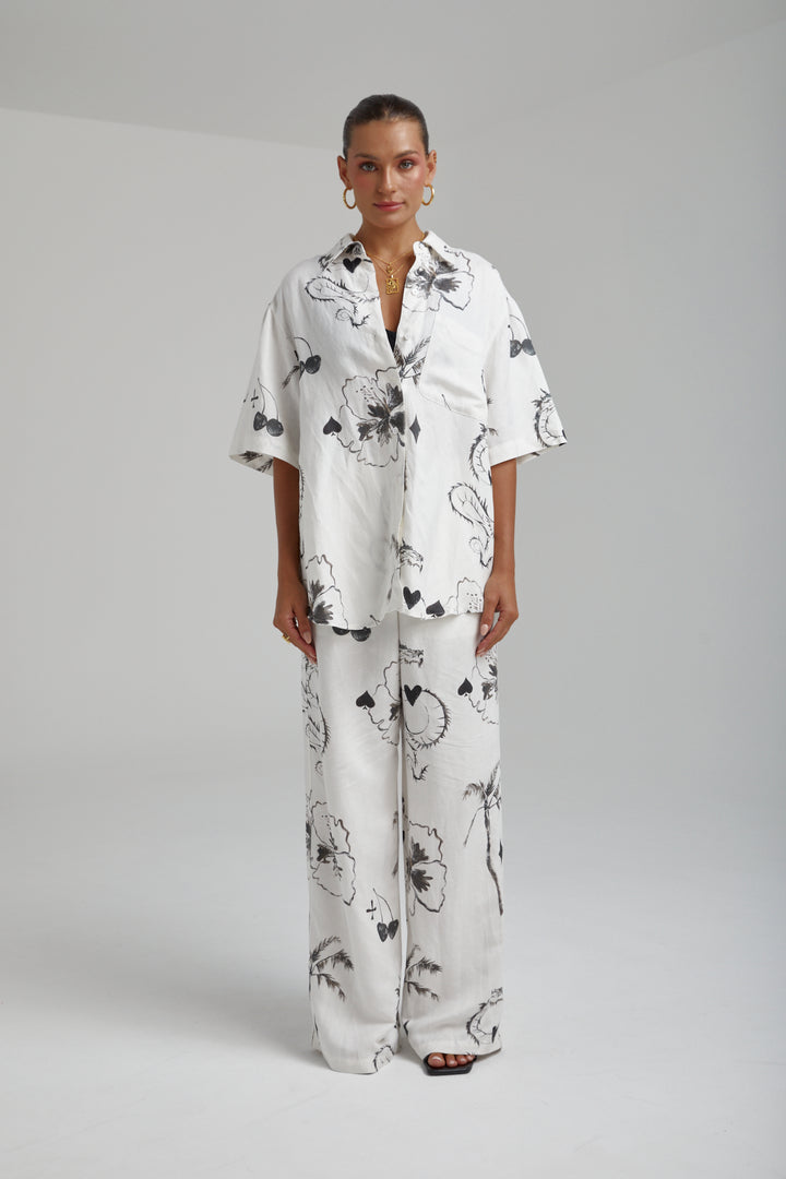 SUMMI SUMMI Womens Big Shirt Linen - Black Dragon Of Hearts, WOMENS TOPS & SHIRTS, SUMMI SUMMI, Elwood 101