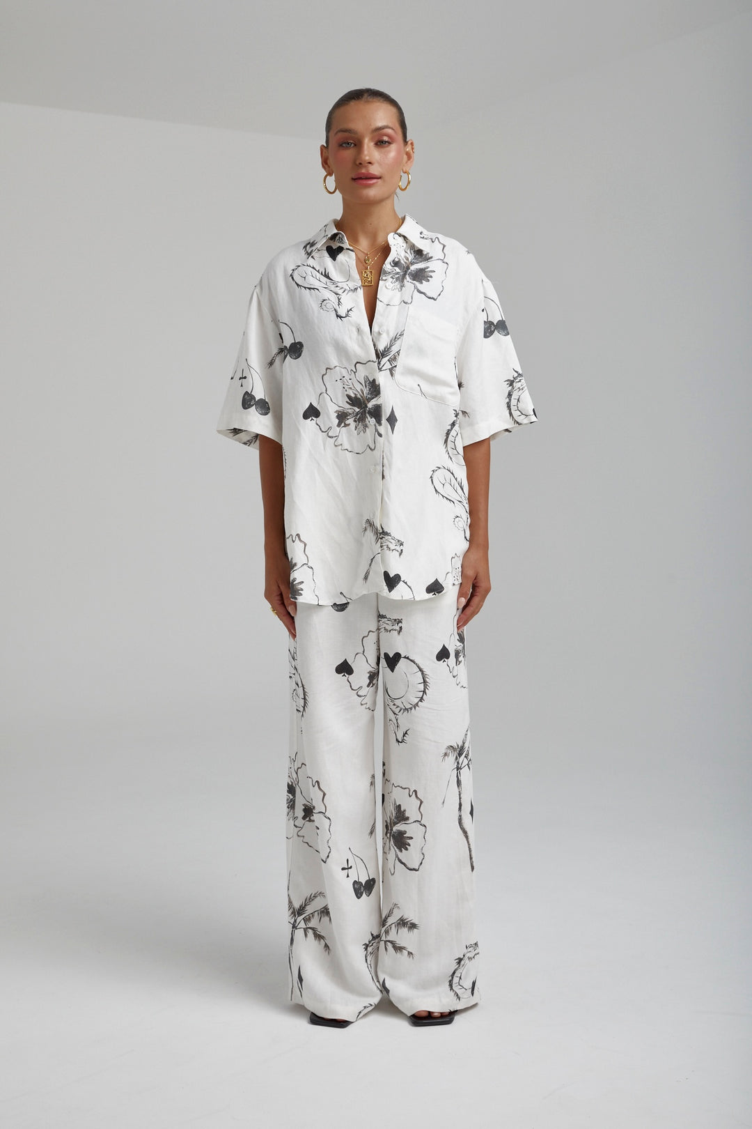 SUMMI SUMMI Womens Big Shirt Linen - Black Dragon Of Hearts, WOMENS TOPS & SHIRTS, SUMMI SUMMI, Elwood 101
