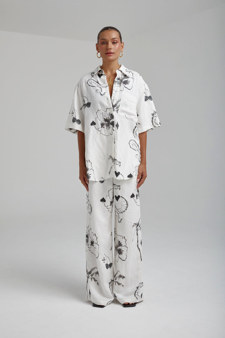 SUMMI SUMMI Womens Big Shirt Linen - Black Dragon Of Hearts, WOMENS TOPS & SHIRTS, SUMMI SUMMI, Elwood 101