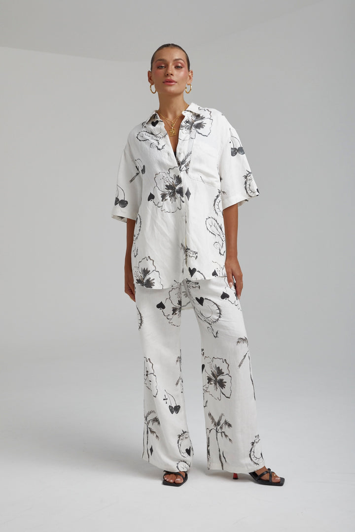 SUMMI SUMMI Womens Big Shirt Linen - Black Dragon Of Hearts, WOMENS TOPS & SHIRTS, SUMMI SUMMI, Elwood 101