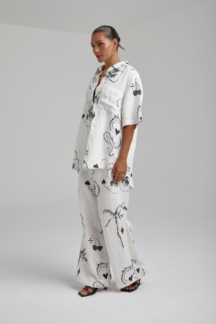 SUMMI SUMMI Womens Big Shirt Linen - Black Dragon Of Hearts, WOMENS TOPS & SHIRTS, SUMMI SUMMI, Elwood 101