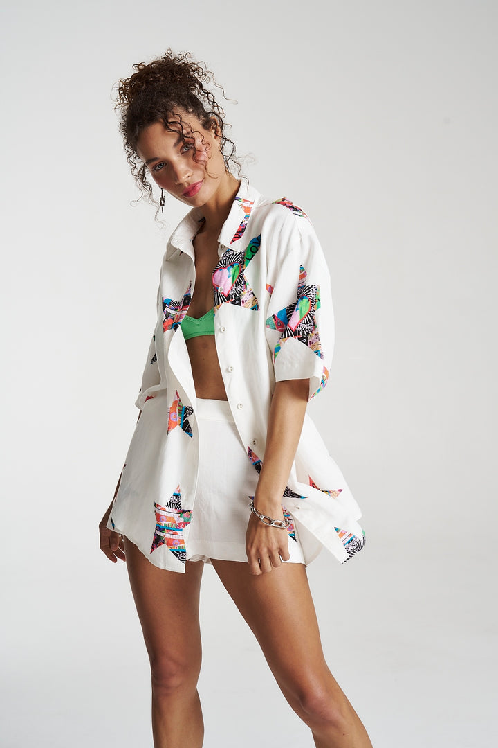 SUMMI SUMMI Womens Big Shirt Linen - Star X Lovers, WOMENS TOPS & SHIRTS, SUMMI SUMMI, Elwood 101