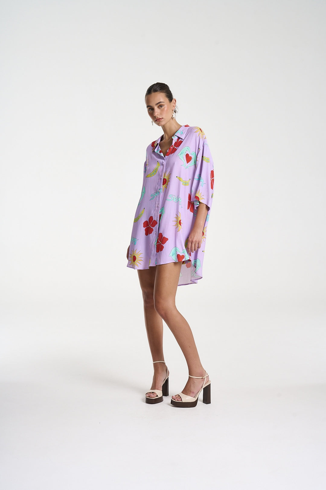 SUMMI SUMMI Womens Big Shirt in Lilac Troppo, WOMENS TOPS & SHIRTS, SUMMI SUMMI, Elwood 101