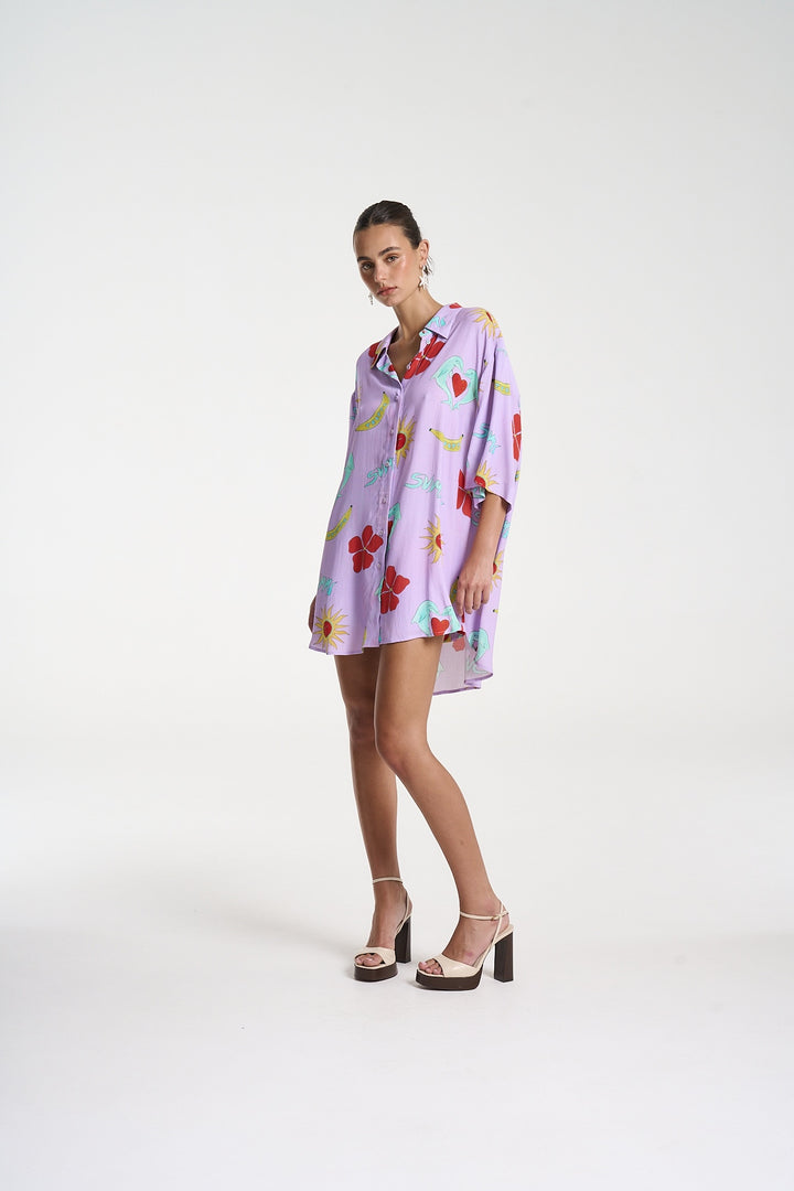 SUMMI SUMMI Womens Big Shirt in Lilac Troppo, WOMENS TOPS & SHIRTS, SUMMI SUMMI, Elwood 101