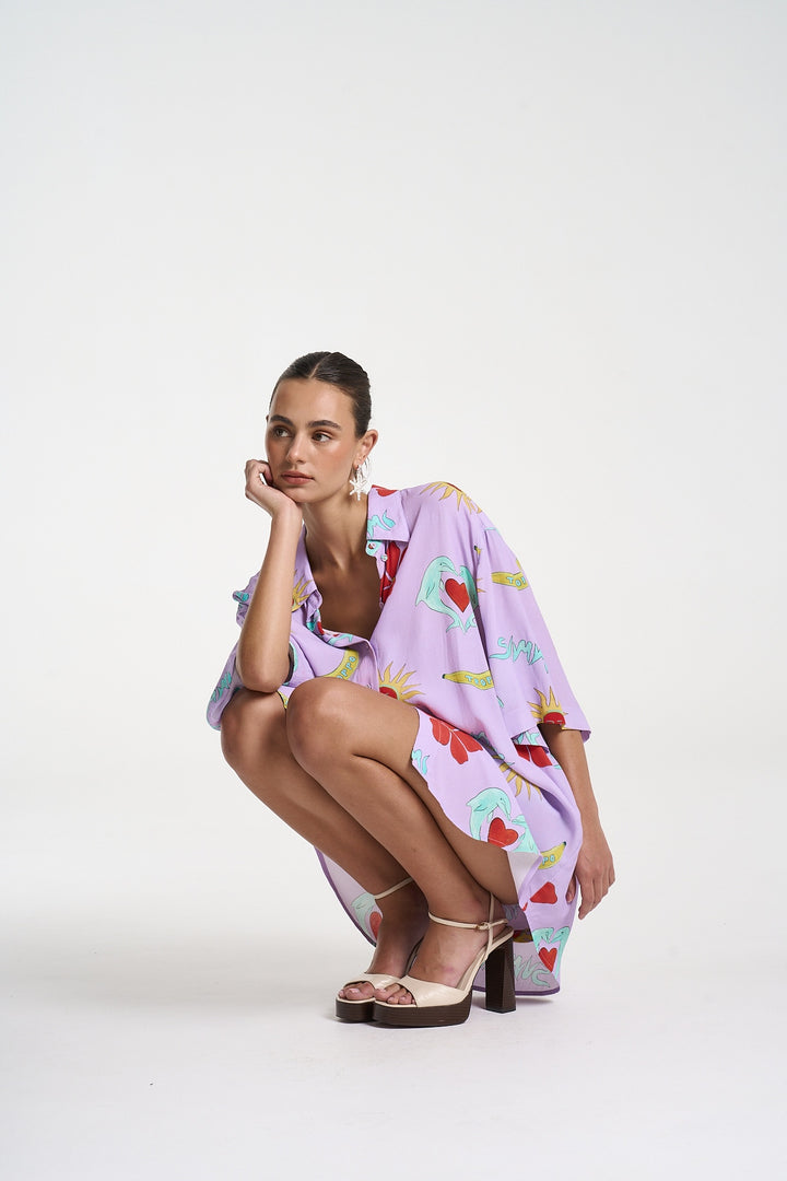 SUMMI SUMMI Womens Big Shirt in Lilac Troppo, WOMENS TOPS & SHIRTS, SUMMI SUMMI, Elwood 101