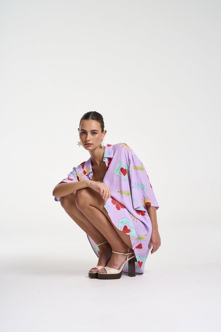 SUMMI SUMMI Womens Big Shirt in Lilac Troppo, WOMENS TOPS & SHIRTS, SUMMI SUMMI, Elwood 101