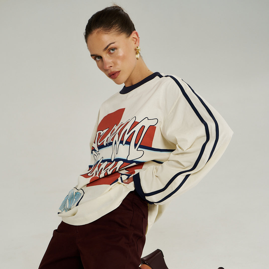 SUMMI SUMMI Womens Bleu 55 Long Sleeve Tee in Vintage White, WOMENS TEES & TANKS, SUMMI SUMMI, Elwood 101