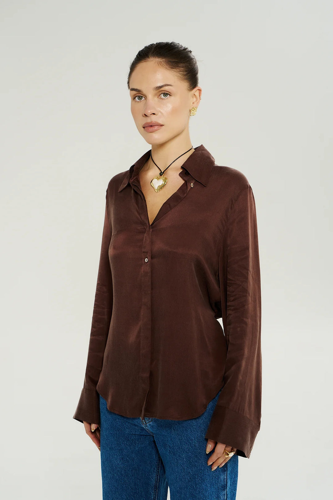 SUMMI SUMMI Womens Bowie Long Sleeve Shirt in Chocolat, WOMENS TOPS & SHIRTS, SUMMI SUMMI, Elwood 101