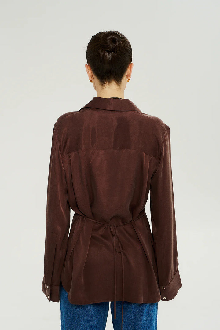 SUMMI SUMMI Womens Bowie Long Sleeve Shirt in Chocolat, WOMENS TOPS & SHIRTS, SUMMI SUMMI, Elwood 101