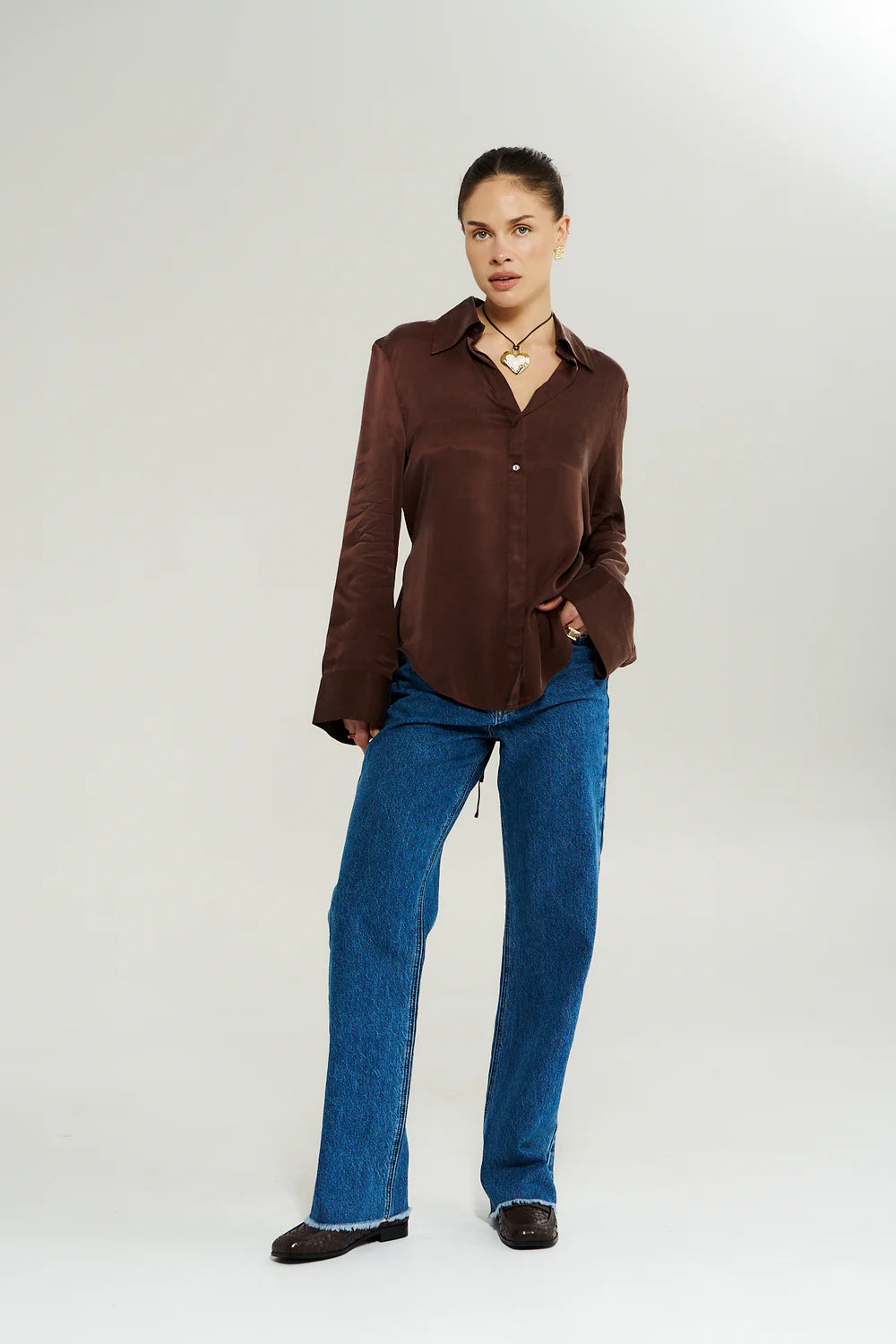 SUMMI SUMMI Womens Bowie Long Sleeve Shirt in Chocolat, WOMENS TOPS & SHIRTS, SUMMI SUMMI, Elwood 101