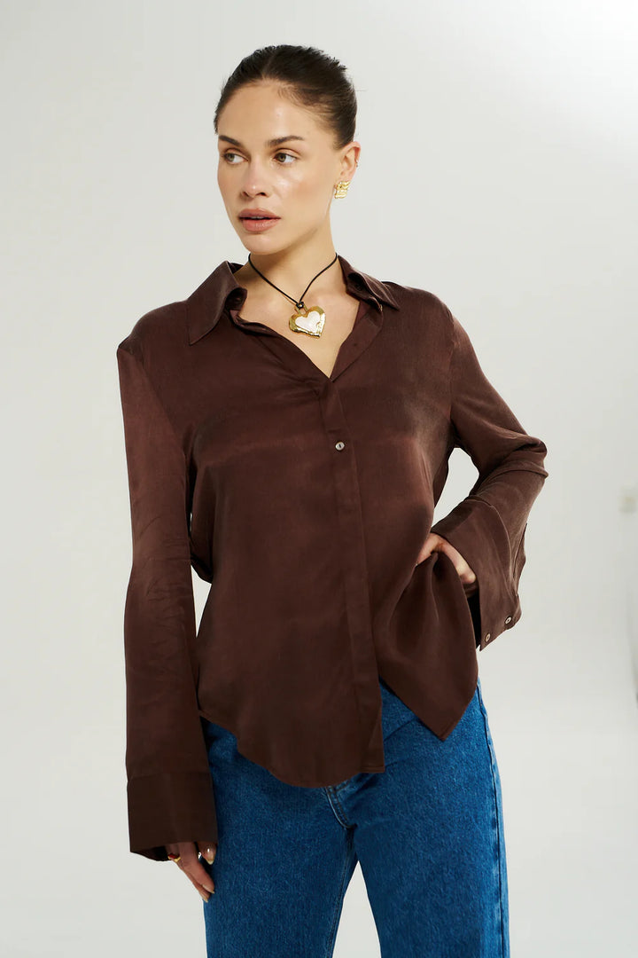 SUMMI SUMMI Womens Bowie Long Sleeve Shirt in Chocolat, WOMENS TOPS & SHIRTS, SUMMI SUMMI, Elwood 101