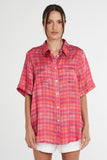SUMMI SUMMI Womens Button Up Shirt Neon Plaid