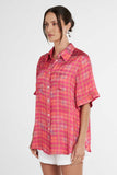 SUMMI SUMMI Womens Button Up Shirt Neon Plaid