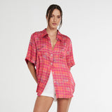 SUMMI SUMMI Womens Button Up Shirt Neon Plaid, WOMENS TOPS & SHIRTS, SUMMI SUMMI, Elwood 101