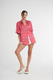 SUMMI SUMMI Womens Button Up Shirt Neon Plaid