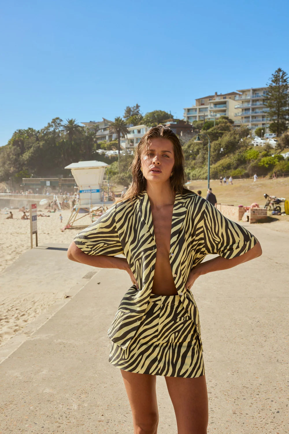 SUMMI SUMMI Womens Button Up Short Sleeve Linen Shirt in Zebra Print, WOMENS TOPS & SHIRTS, SUMMI SUMMI, Elwood 101