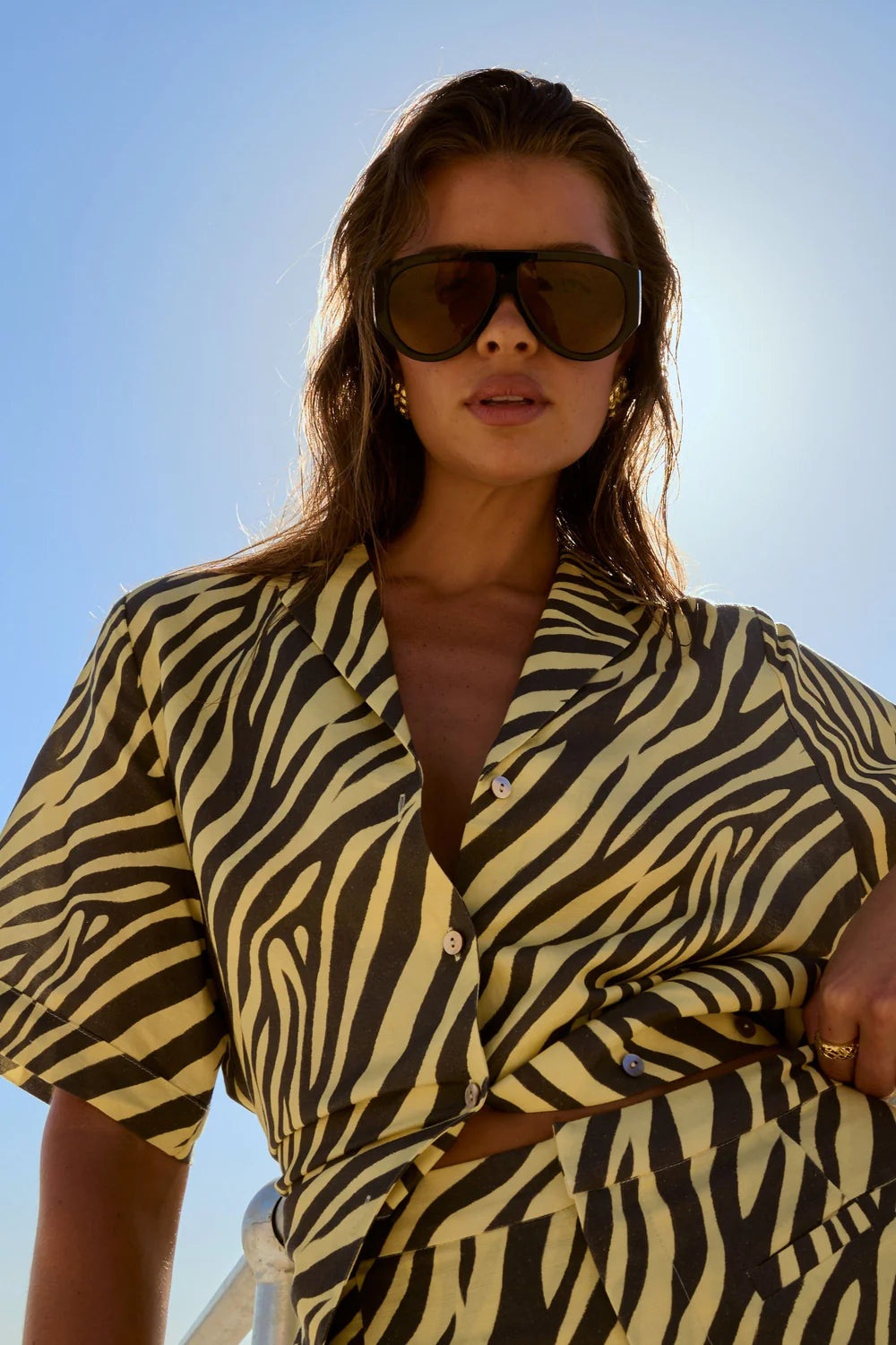 SUMMI SUMMI Womens Button Up Short Sleeve Linen Shirt in Zebra Print, WOMENS TOPS & SHIRTS, SUMMI SUMMI, Elwood 101