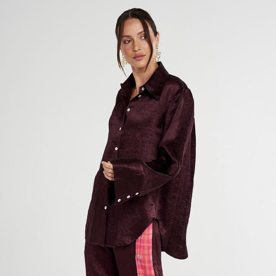 SUMMI SUMMI Womens Cuff Shirt - Plum, WOMENS TOPS & SHIRTS, SUMMI SUMMI, Elwood 101