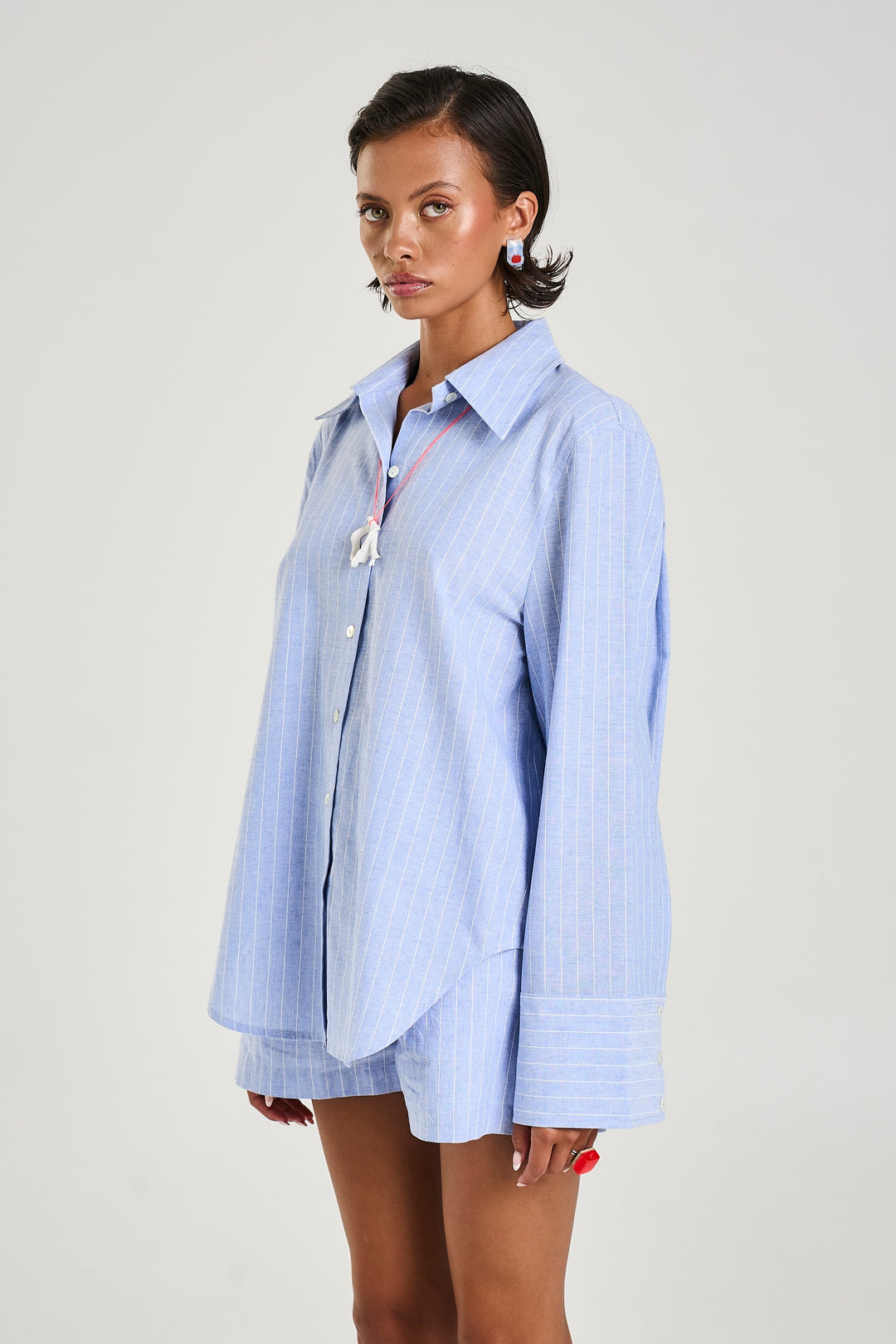 SUMMI SUMMI Womens Cuff Shirt in Sea Stripe