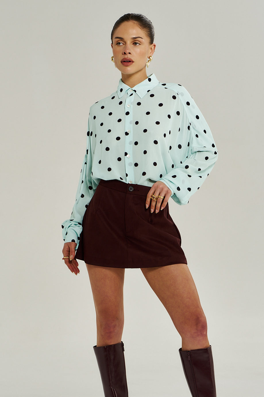 SUMMI SUMMI Womens Dotti Long Sleeve Shirt in Pinot Drop Pid, WOMENS TOPS & SHIRTS, SUMMI SUMMI, Elwood 101