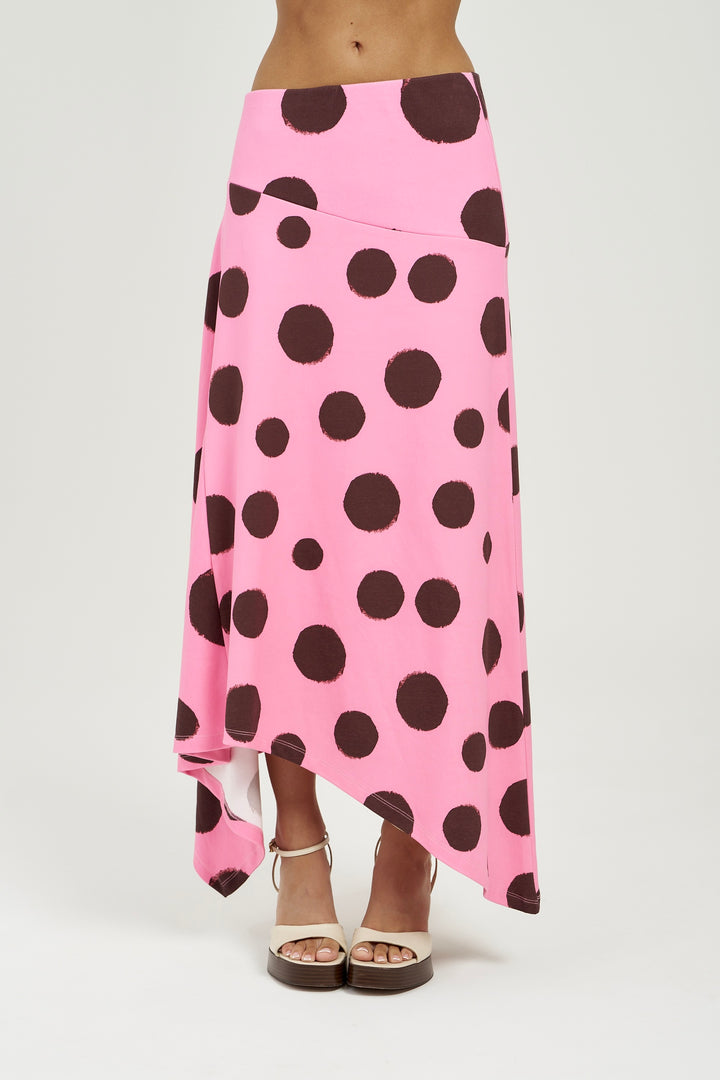 SUMMI SUMMI Womens Frenchie Midi Skirt in Big Dotti Pink, WOMENS SKIRTS, SUMMI SUMMI, Elwood 101