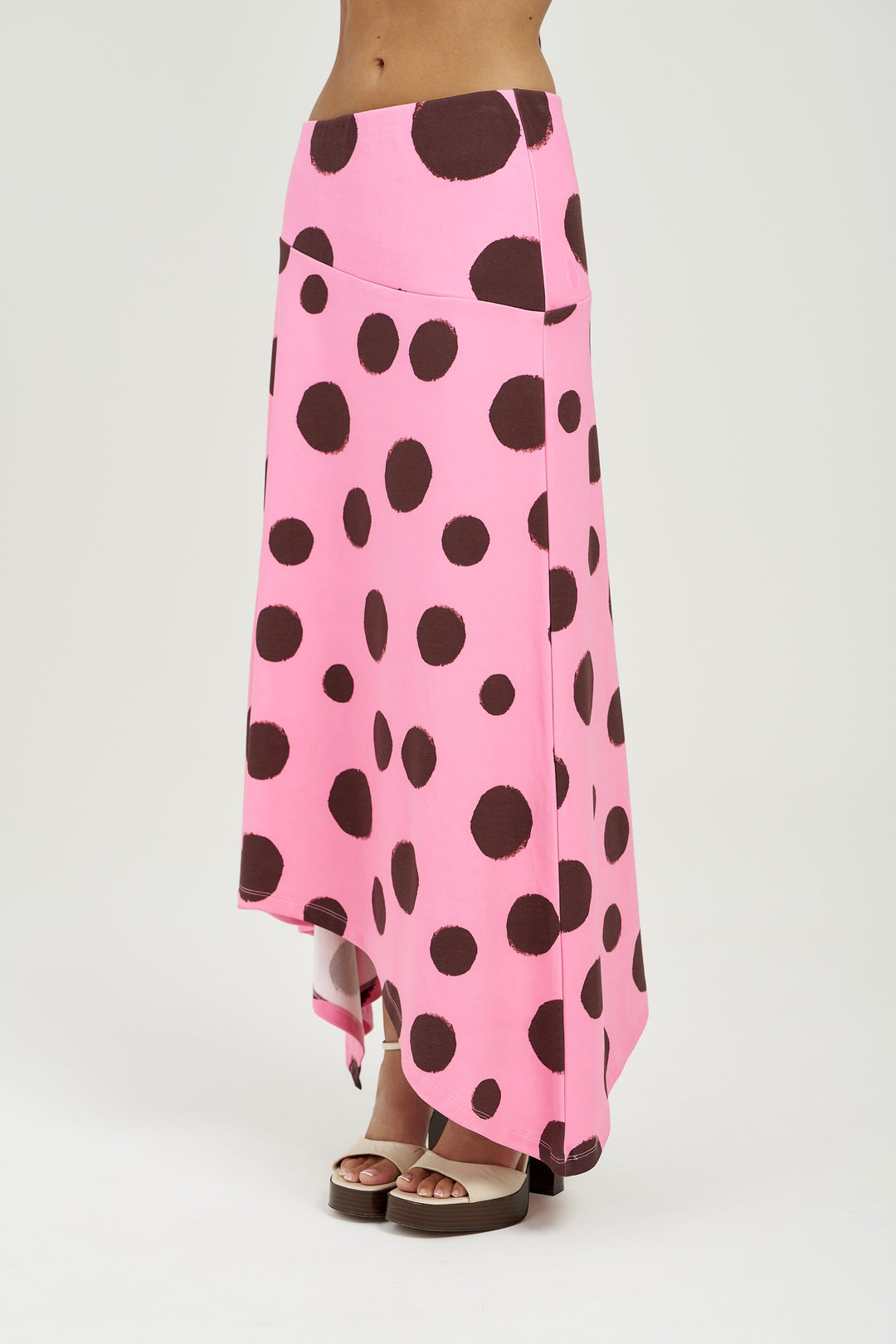 SUMMI SUMMI Womens Frenchie Midi Skirt in Big Dotti Pink, WOMENS SKIRTS, SUMMI SUMMI, Elwood 101