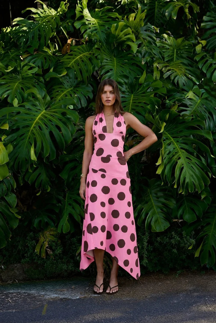 SUMMI SUMMI Womens Frenchie Midi Skirt in Big Dotti Pink, WOMENS SKIRTS, SUMMI SUMMI, Elwood 101