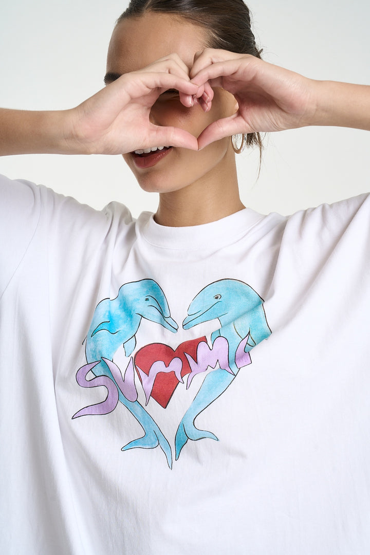 SUMMI SUMMI Womens I Heart Dolphins Tee in White, , SUMMI SUMMI, Elwood 101
