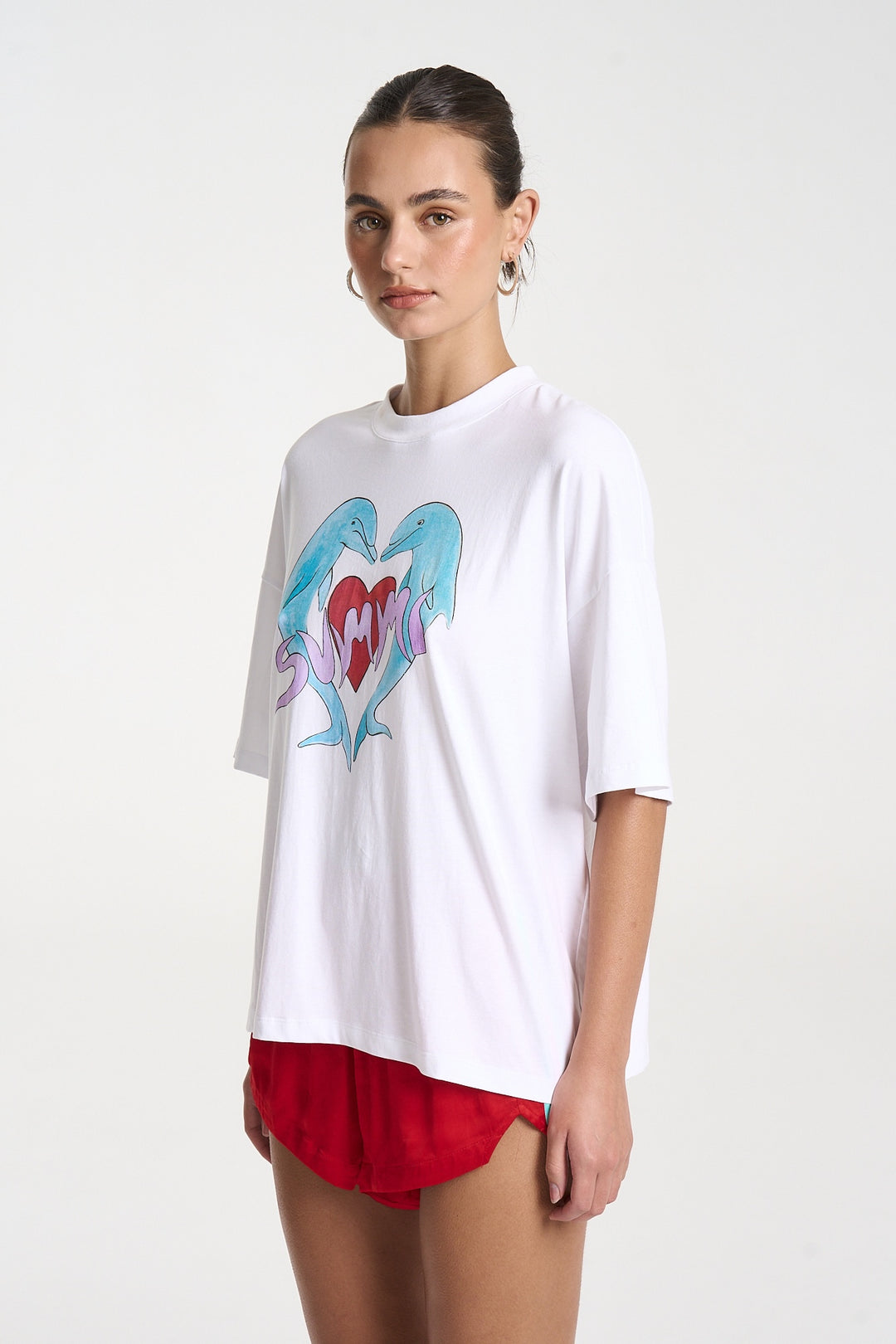 SUMMI SUMMI Womens I Heart Dolphins Tee in White, , SUMMI SUMMI, Elwood 101