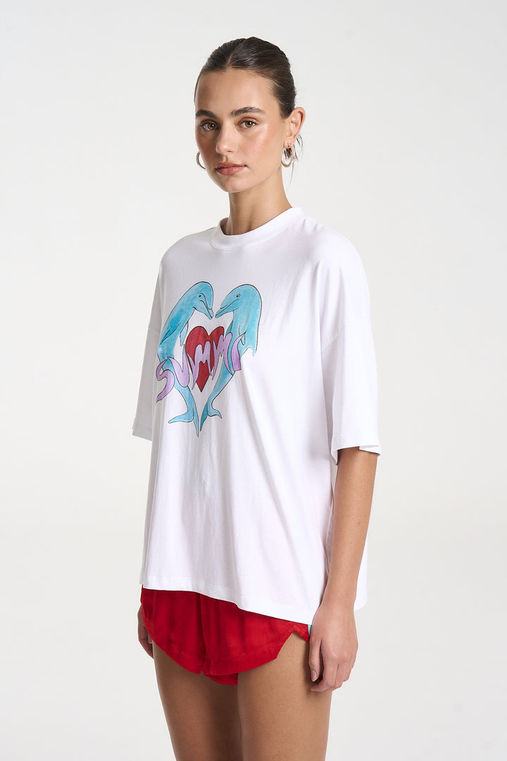 SUMMI SUMMI Womens I Heart Dolphins Tee in White, , SUMMI SUMMI, Elwood 101