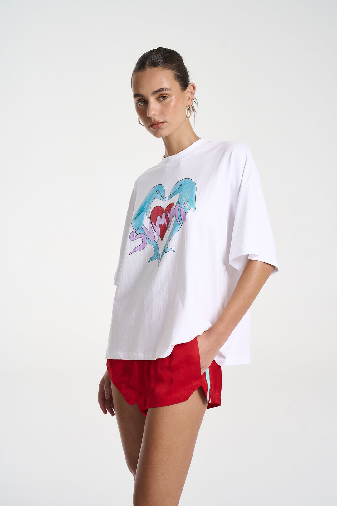 SUMMI SUMMI Womens I Heart Dolphins Tee in White, , SUMMI SUMMI, Elwood 101