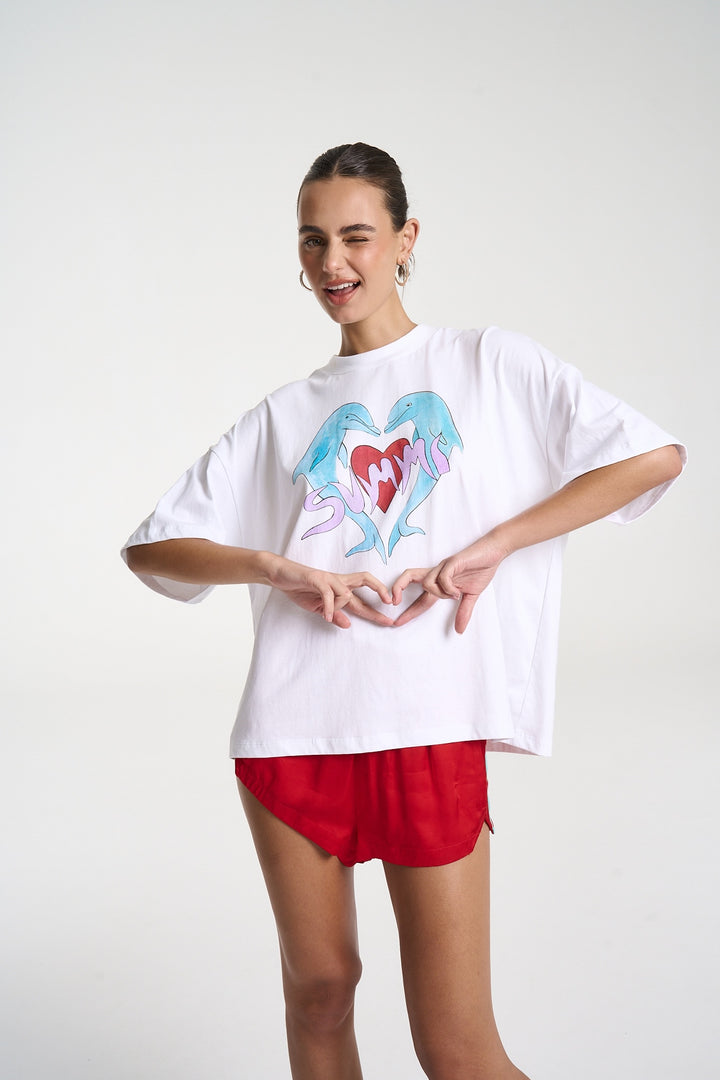 SUMMI SUMMI Womens I Heart Dolphins Tee in White, , SUMMI SUMMI, Elwood 101