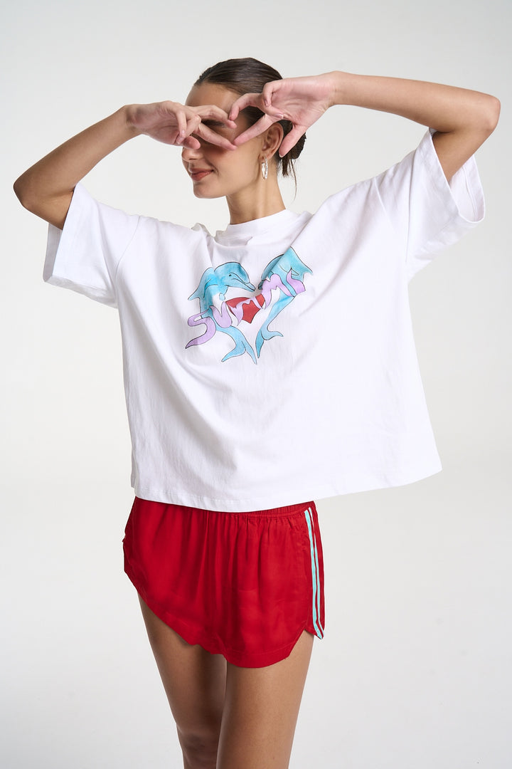 SUMMI SUMMI Womens I Heart Dolphins Tee in White, , SUMMI SUMMI, Elwood 101