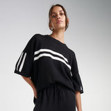 SUMMI SUMMI Womens Knit LinenTee - Black w Cream Stripe, WOMENS TOPS & SHIRTS, SUMMI SUMMI, Elwood 101
