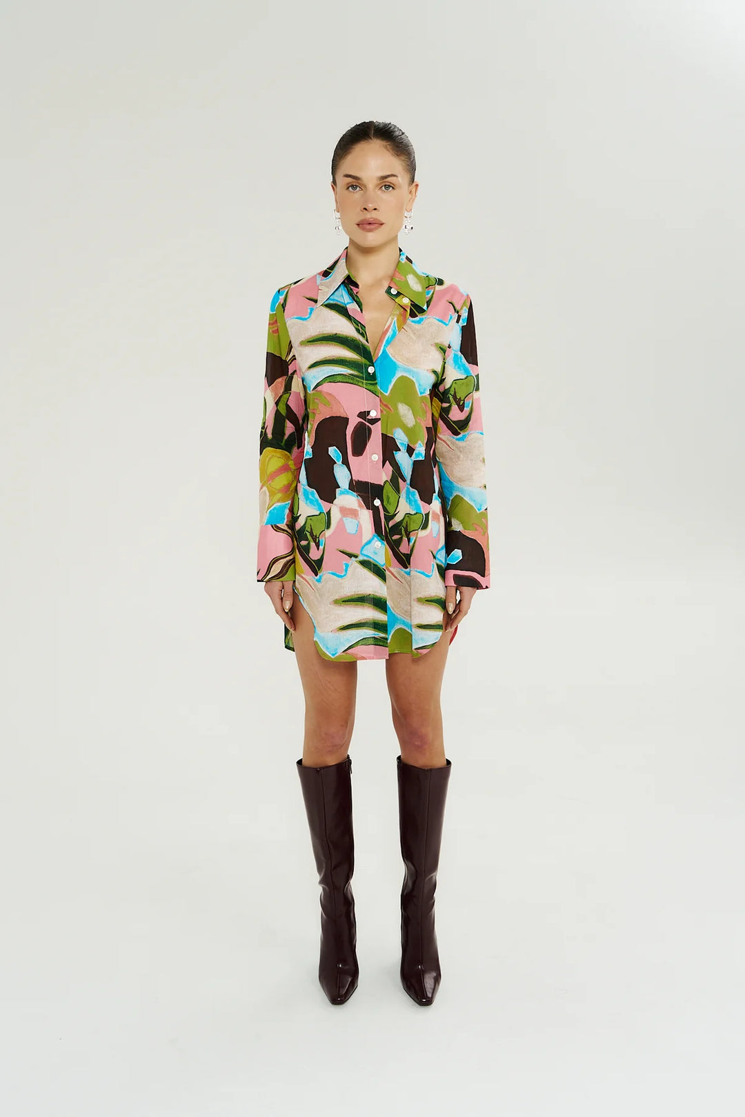 SUMMI SUMMI Womens LS Ash Shirt Dress in Wonderland Print, WOMENS DRESSES, SUMMI SUMMI, Elwood 101