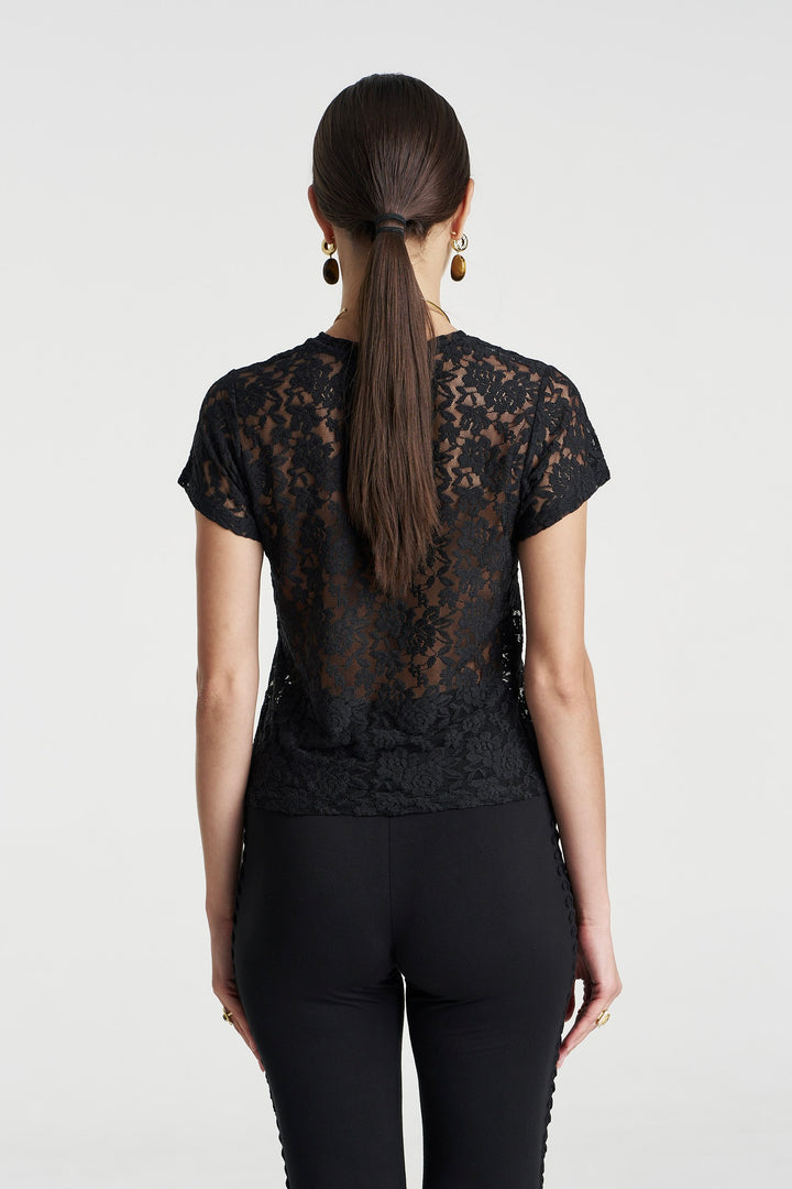 SUMMI SUMMI Womens Lace Baby Doll Tee in Black, WOMENS TOPS & SHIRTS, SUMMI SUMMI, Elwood 101