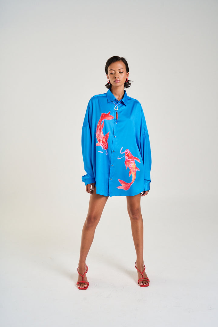 SUMMI SUMMI Womens Long Sleeve OS Shirt in Koi Print