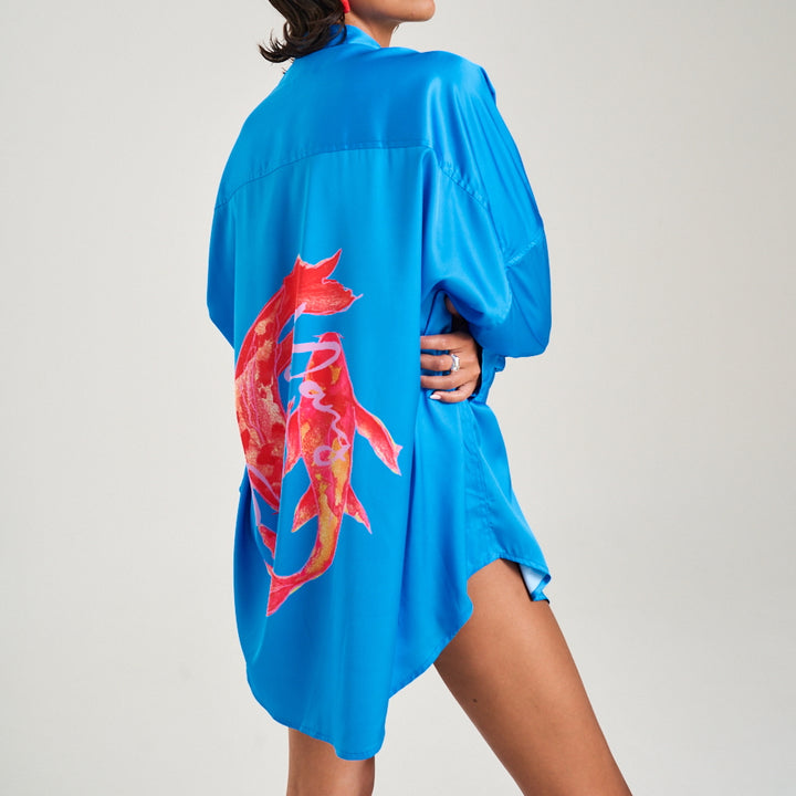 SUMMI SUMMI Womens Long Sleeve OS Shirt in Koi Print