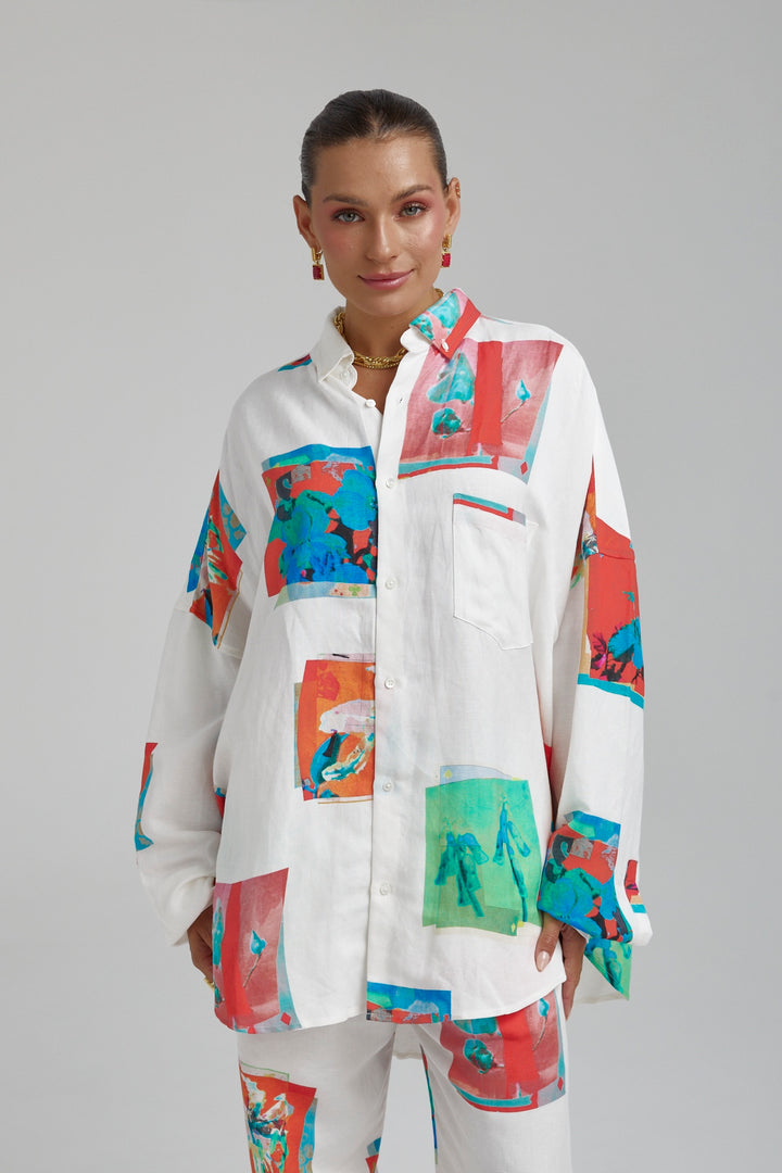 SUMMI SUMMI Womens Long Sleeve Oversize Linen Shirt - Montage White, WOMENS TOPS & SHIRTS, SUMMI SUMMI, Elwood 101