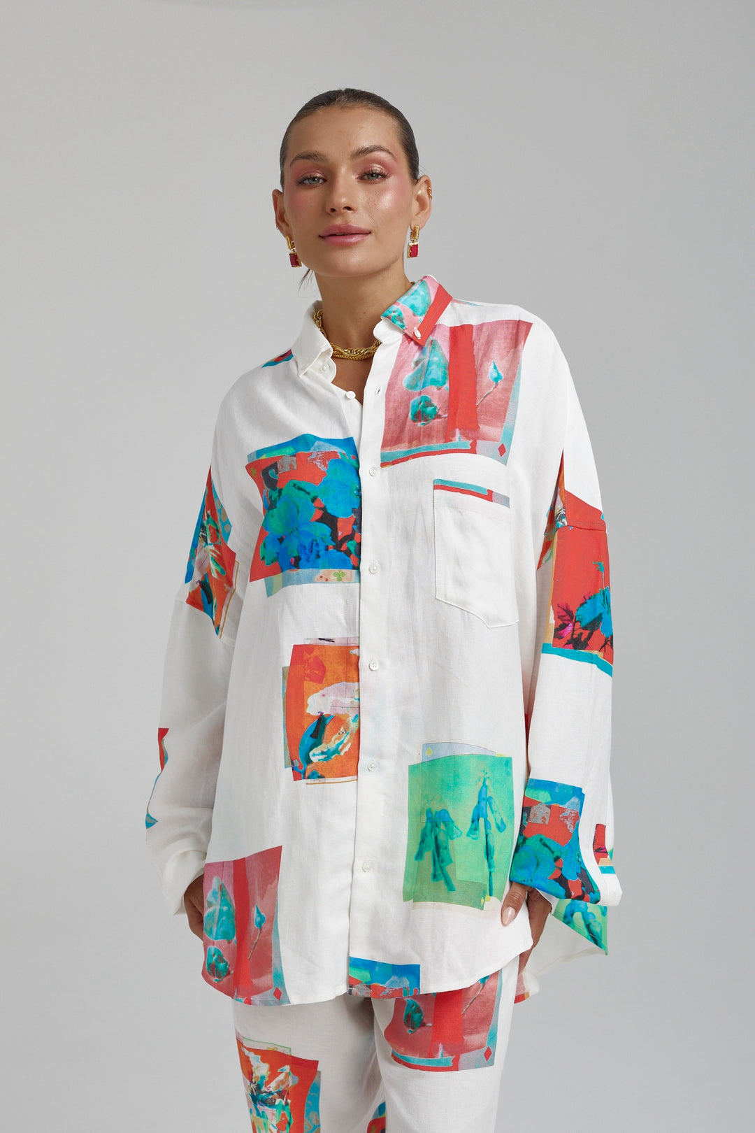 SUMMI SUMMI Womens Long Sleeve Oversize Linen Shirt - Montage White, WOMENS TOPS & SHIRTS, SUMMI SUMMI, Elwood 101
