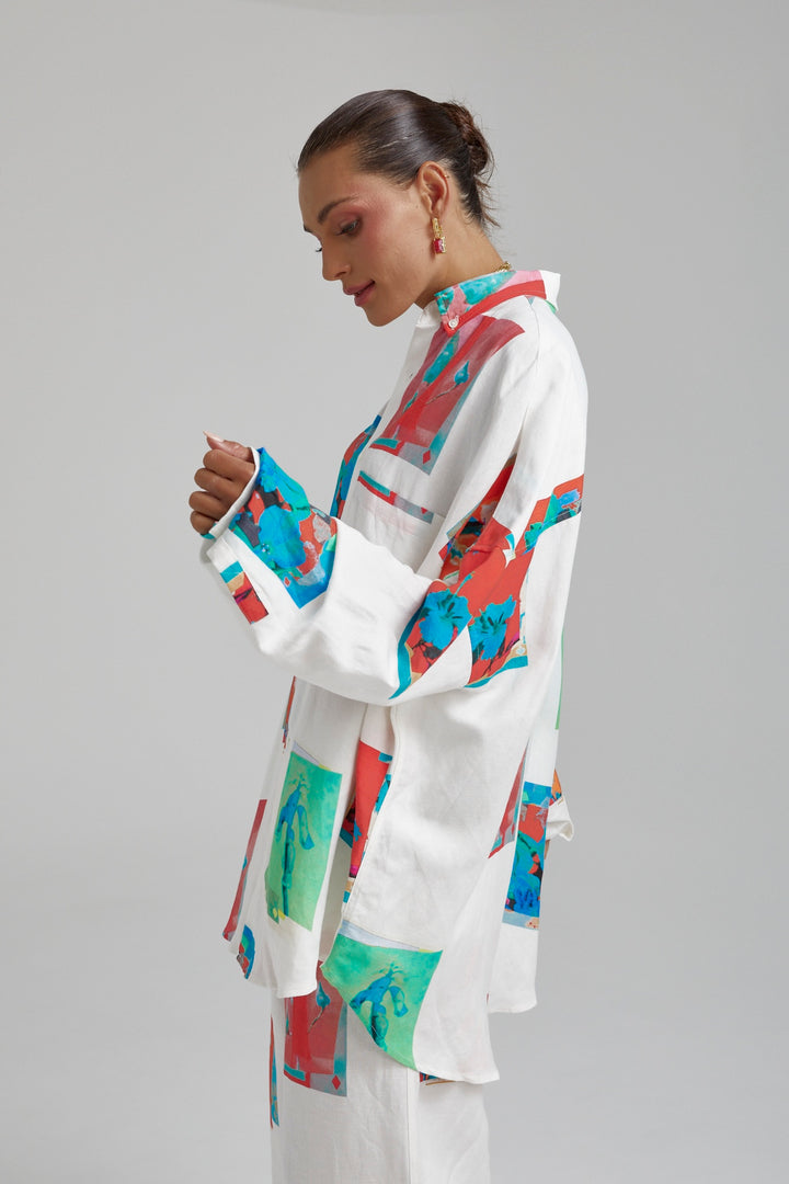 SUMMI SUMMI Womens Long Sleeve Oversize Linen Shirt - Montage White, WOMENS TOPS & SHIRTS, SUMMI SUMMI, Elwood 101