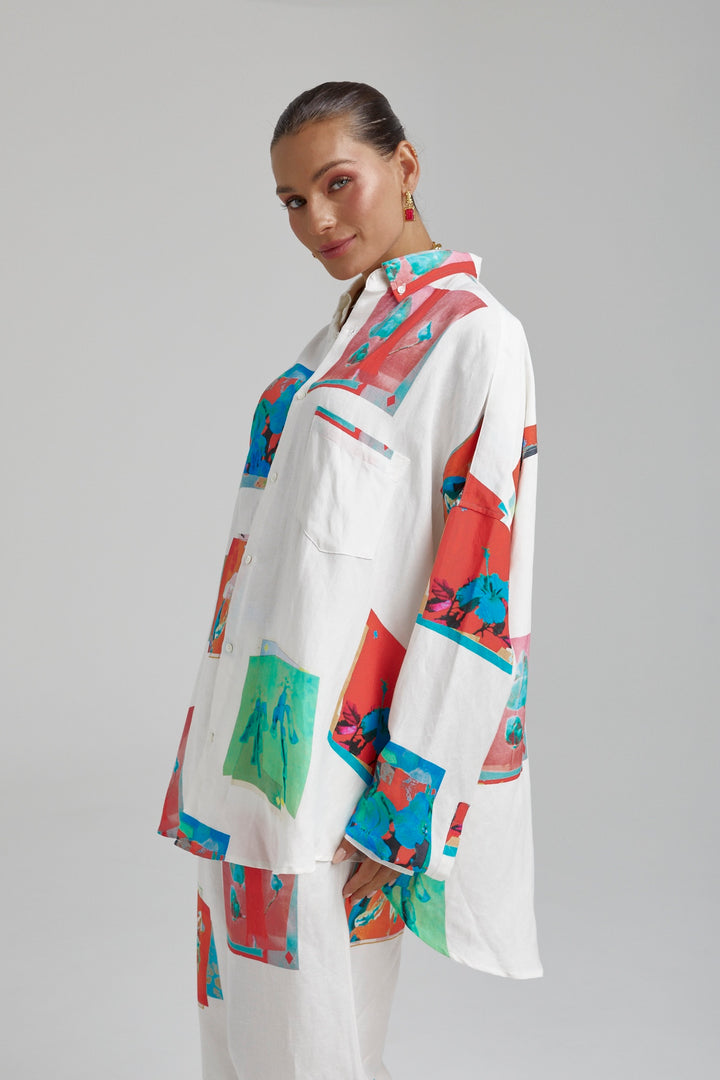 SUMMI SUMMI Womens Long Sleeve Oversize Linen Shirt - Montage White, WOMENS TOPS & SHIRTS, SUMMI SUMMI, Elwood 101