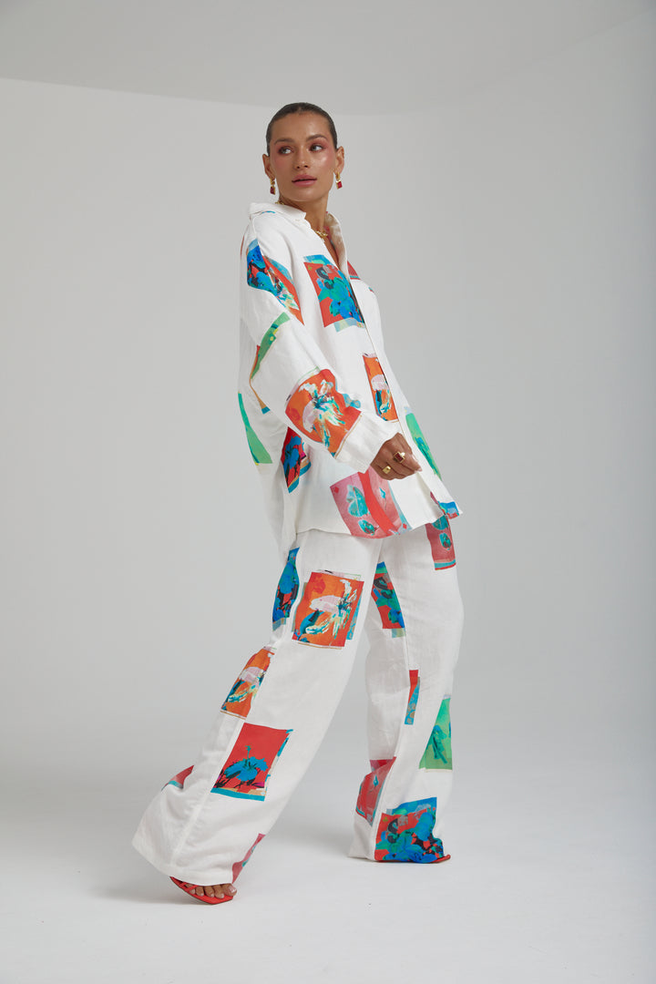 SUMMI SUMMI Womens Long Sleeve Oversize Linen Shirt - Montage White, WOMENS TOPS & SHIRTS, SUMMI SUMMI, Elwood 101