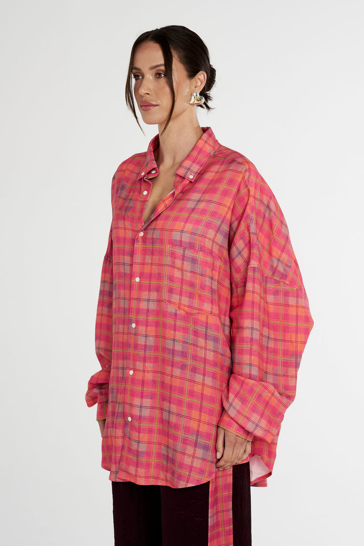 SUMMI SUMMI Womens Long Sleeve Oversized Shirt - Neon Plaid, WOMENS TOPS & SHIRTS, SUMMI SUMMI, Elwood 101