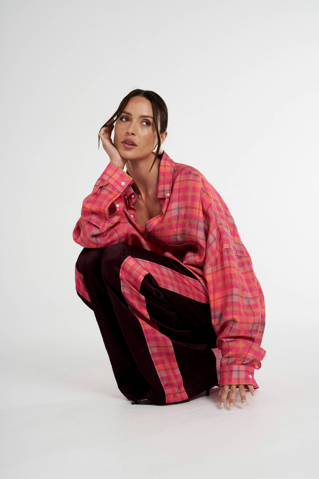 SUMMI SUMMI Womens Long Sleeve Oversized Shirt - Neon Plaid, WOMENS TOPS & SHIRTS, SUMMI SUMMI, Elwood 101
