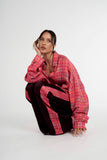 SUMMI SUMMI Womens Long Sleeve Oversized Shirt - Neon Plaid