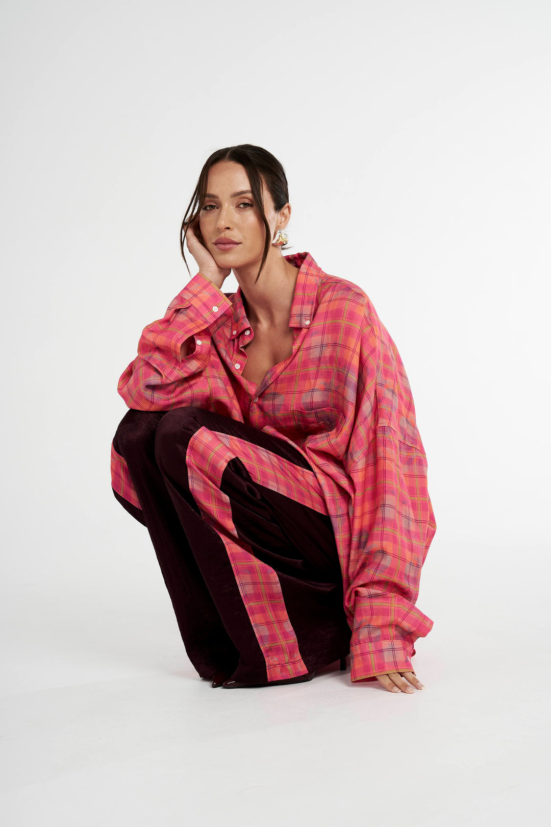 SUMMI SUMMI Womens Long Sleeve Oversized Shirt - Neon Plaid, WOMENS TOPS & SHIRTS, SUMMI SUMMI, Elwood 101