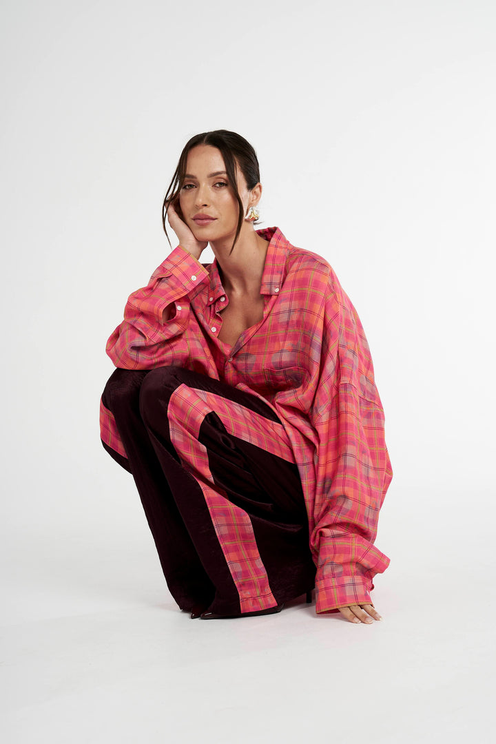 SUMMI SUMMI Womens Long Sleeve Oversized Shirt - Neon Plaid, WOMENS TOPS & SHIRTS, SUMMI SUMMI, Elwood 101