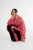 SUMMI SUMMI Womens Long Sleeve Oversized Shirt - Neon Plaid